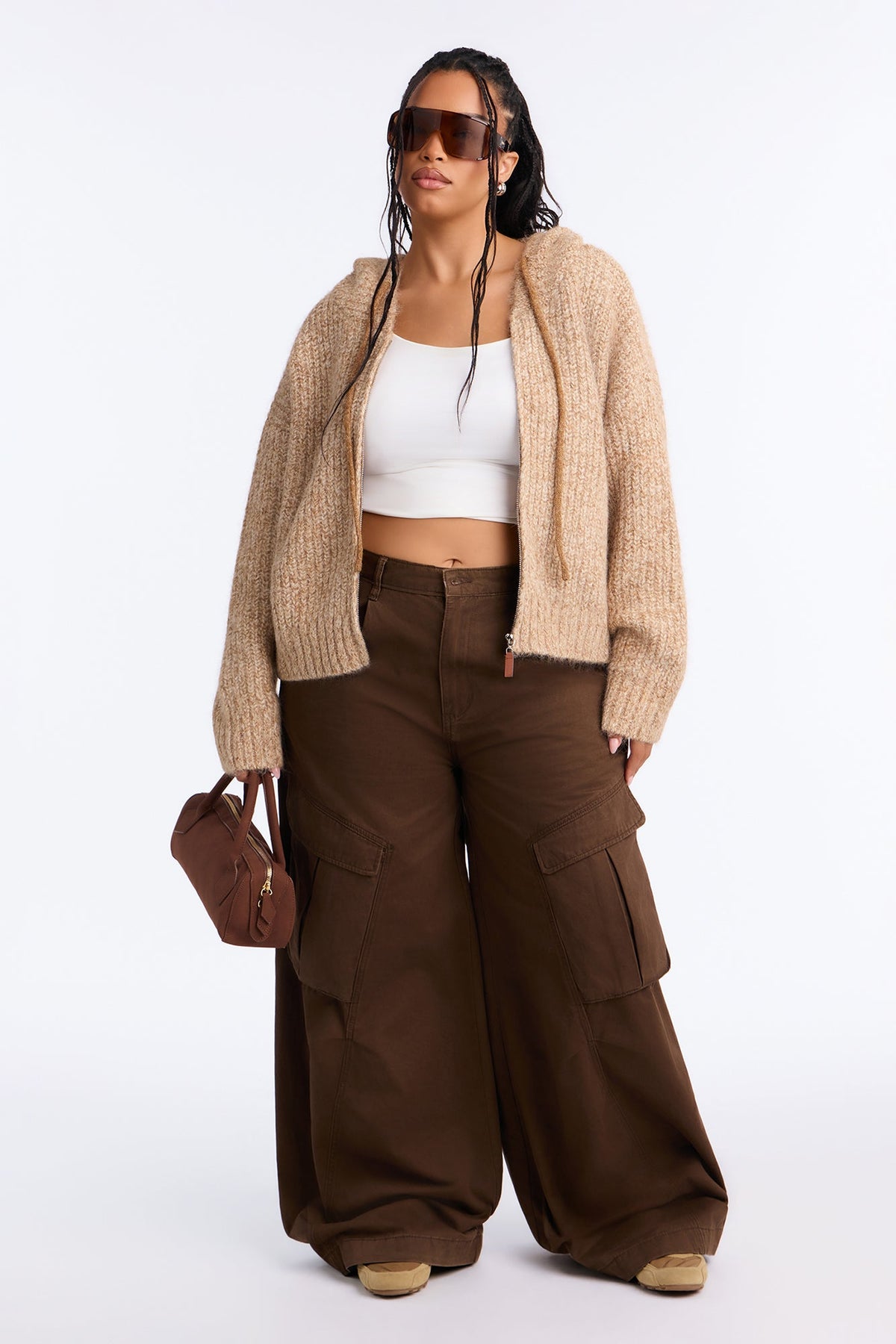 Shayleen Hooded Zip Up Sweater - Camel