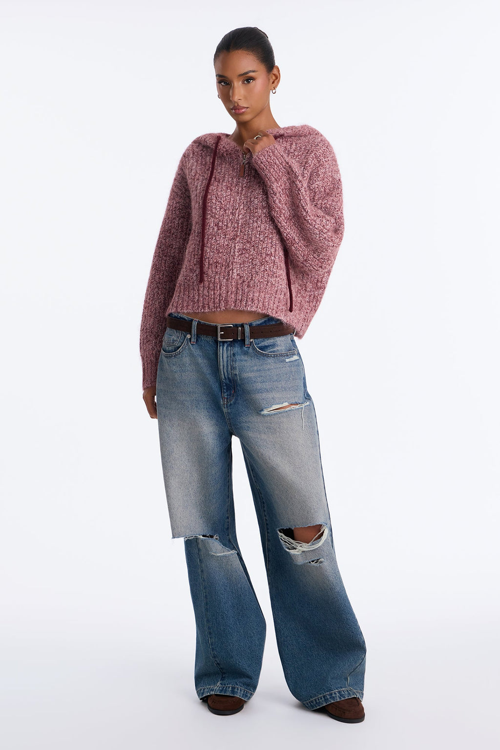 Shayleen Hooded Zip Up Sweater - Plum