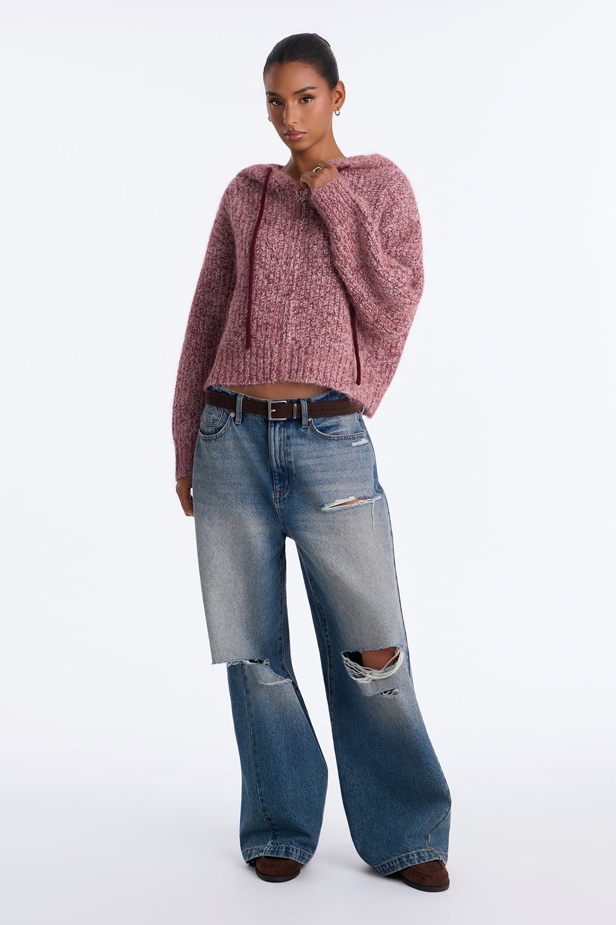 Shayleen Hooded Zip Up Sweater - Plum
