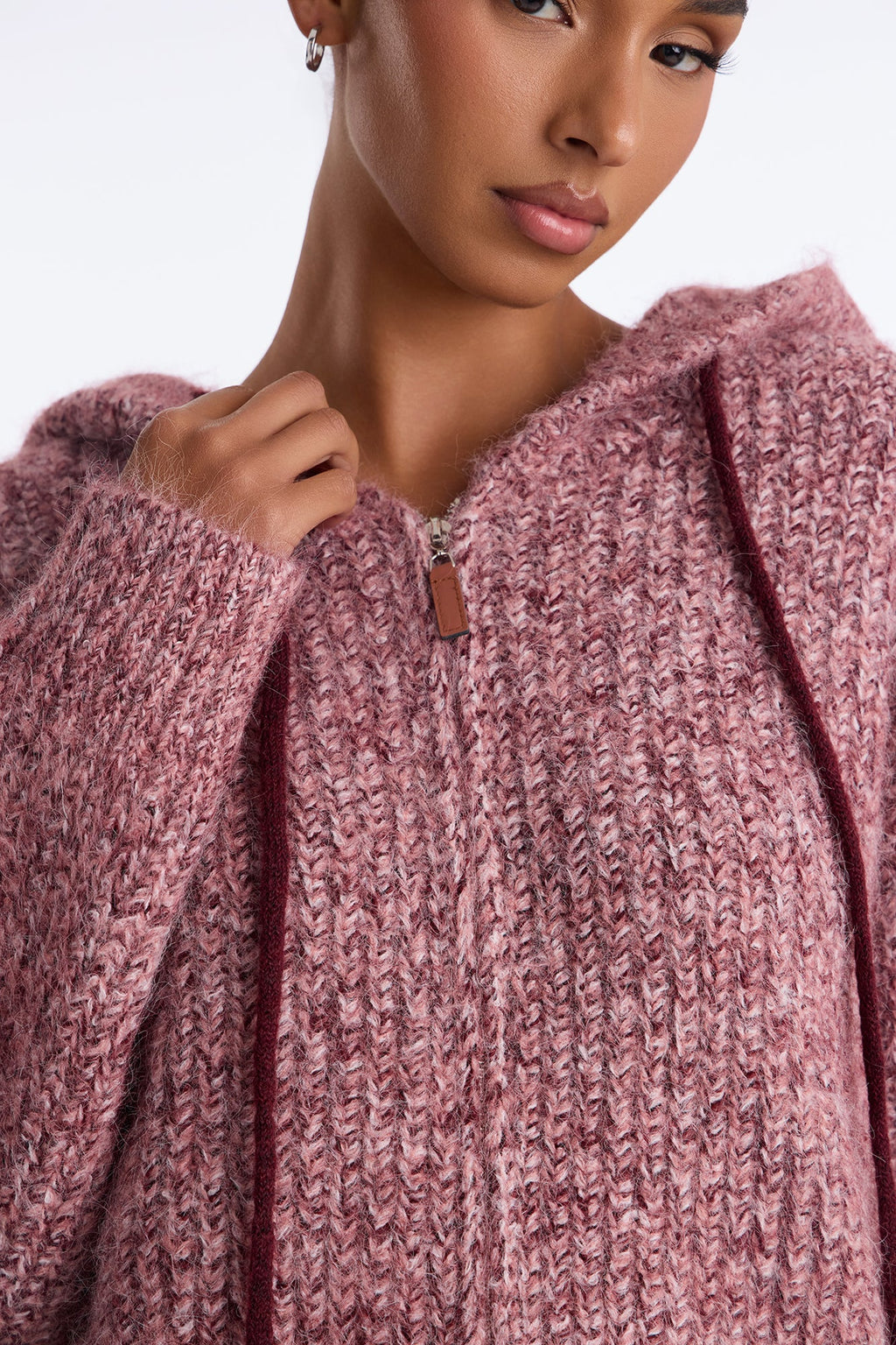 Shayleen Hooded Zip Up Sweater - Plum