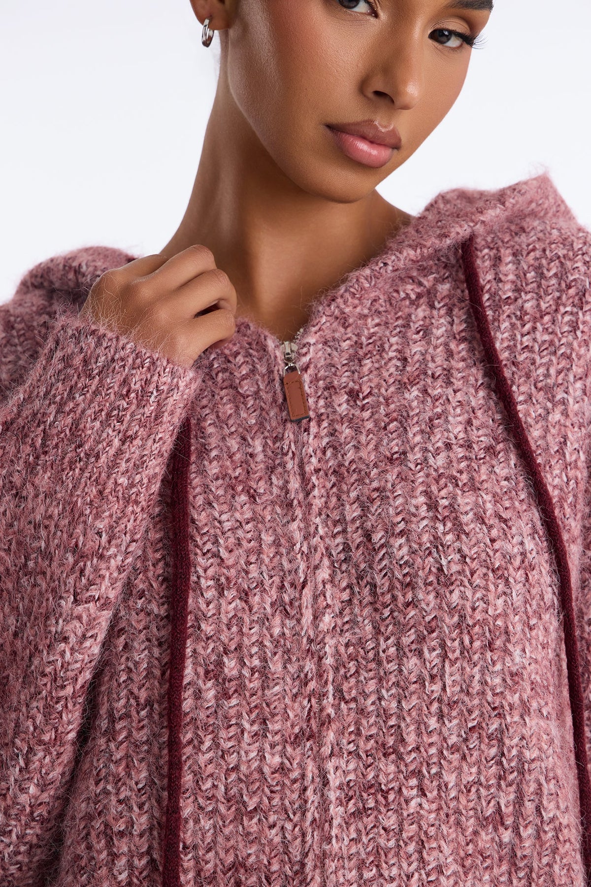 Shayleen Hooded Zip Up Sweater - Plum