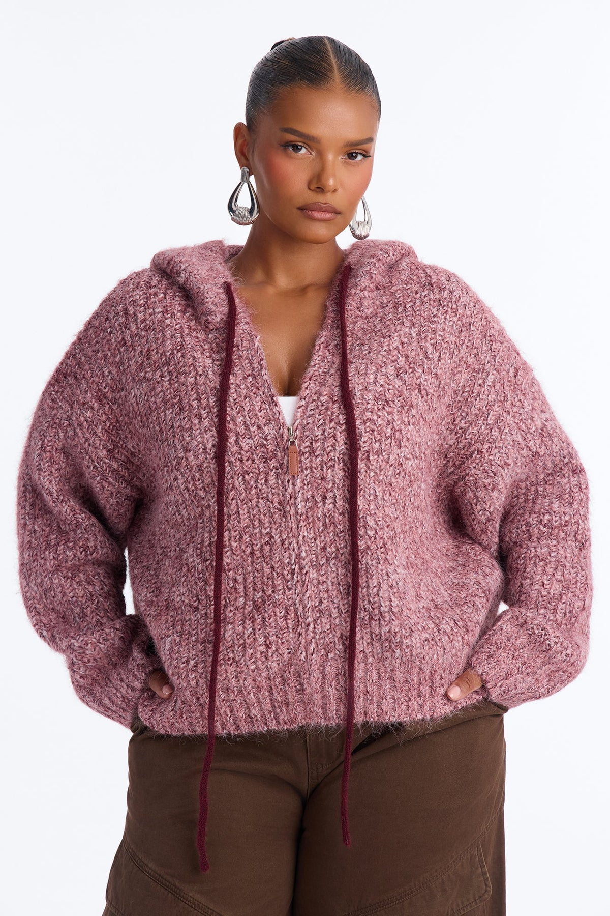Shayleen Hooded Zip Up Sweater - Plum