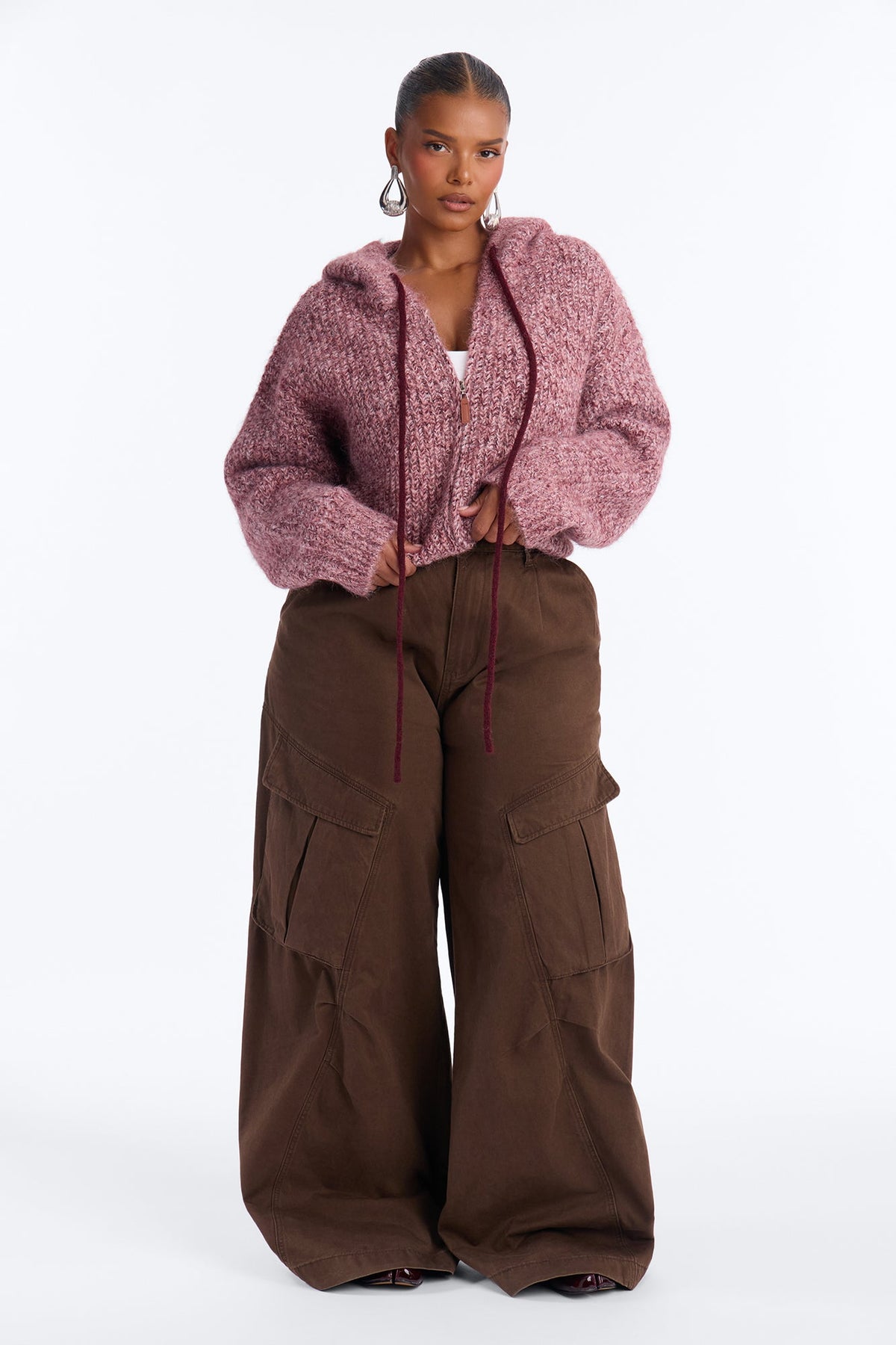 Shayleen Hooded Zip Up Sweater - Plum