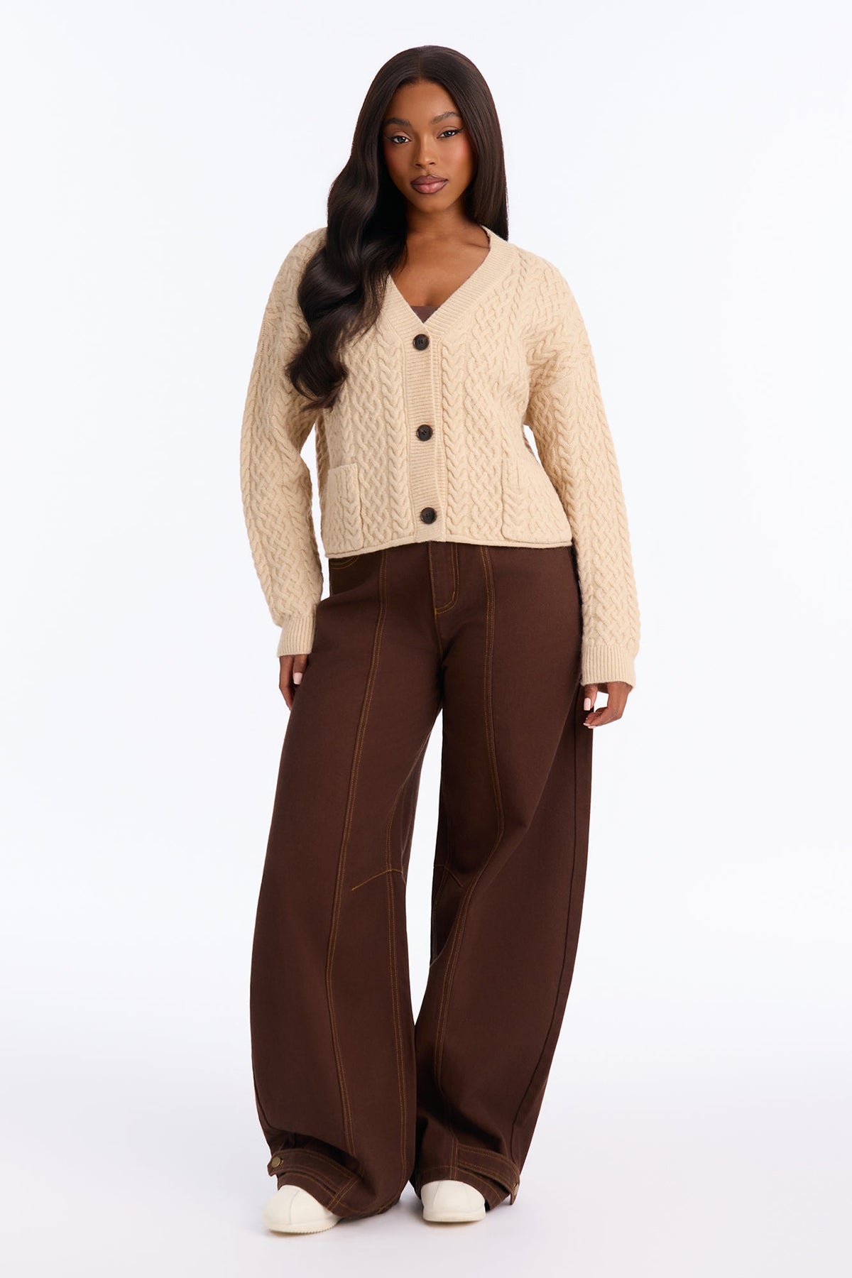 Penelope Cable Knit Cardigan - Stone