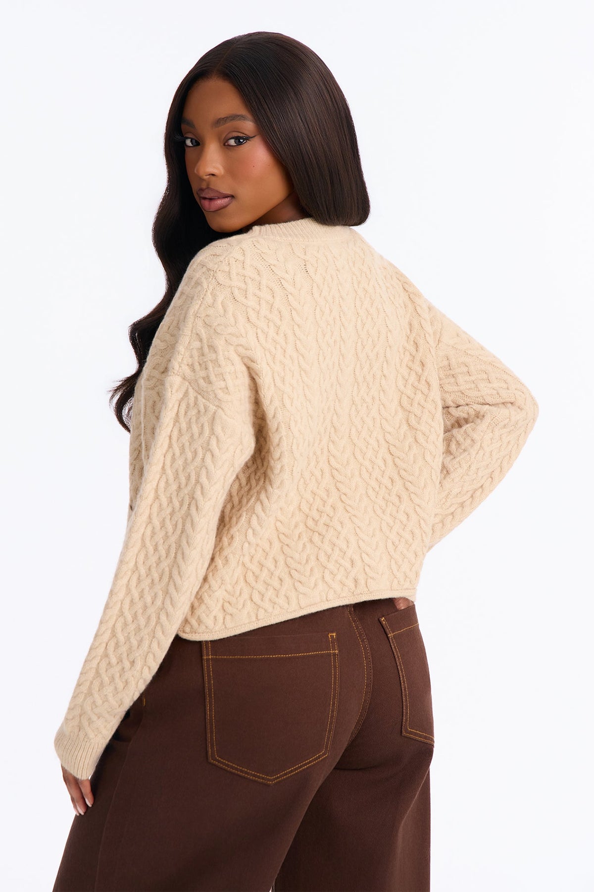Penelope Cable Knit Cardigan - Stone