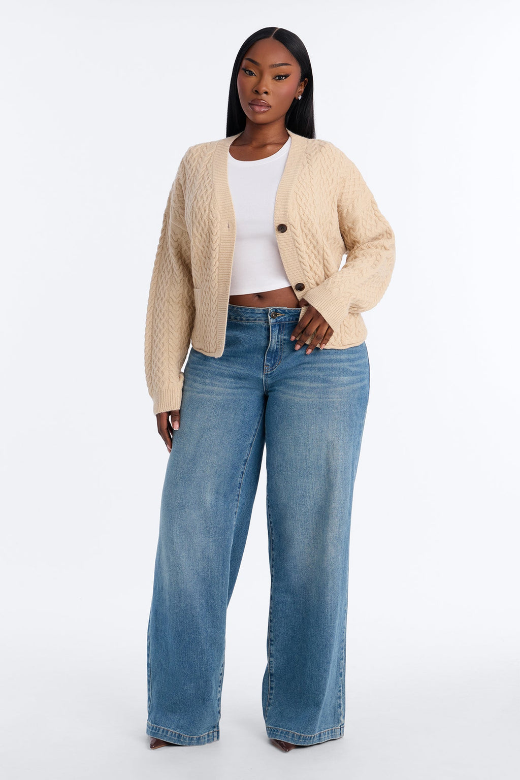 Penelope Cable Knit Cardigan - Stone