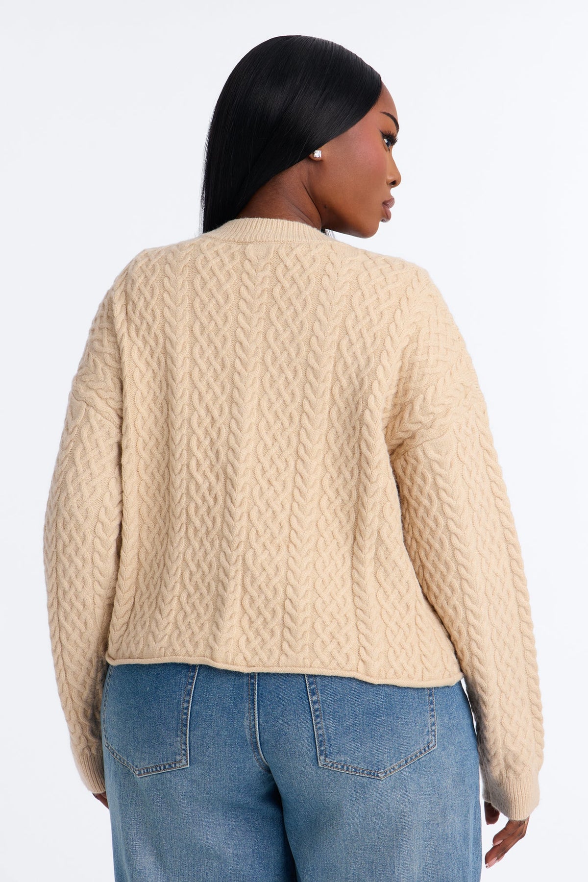 Penelope Cable Knit Cardigan - Stone