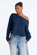 Lenah One Shoulder Pullover Sweater - Blue