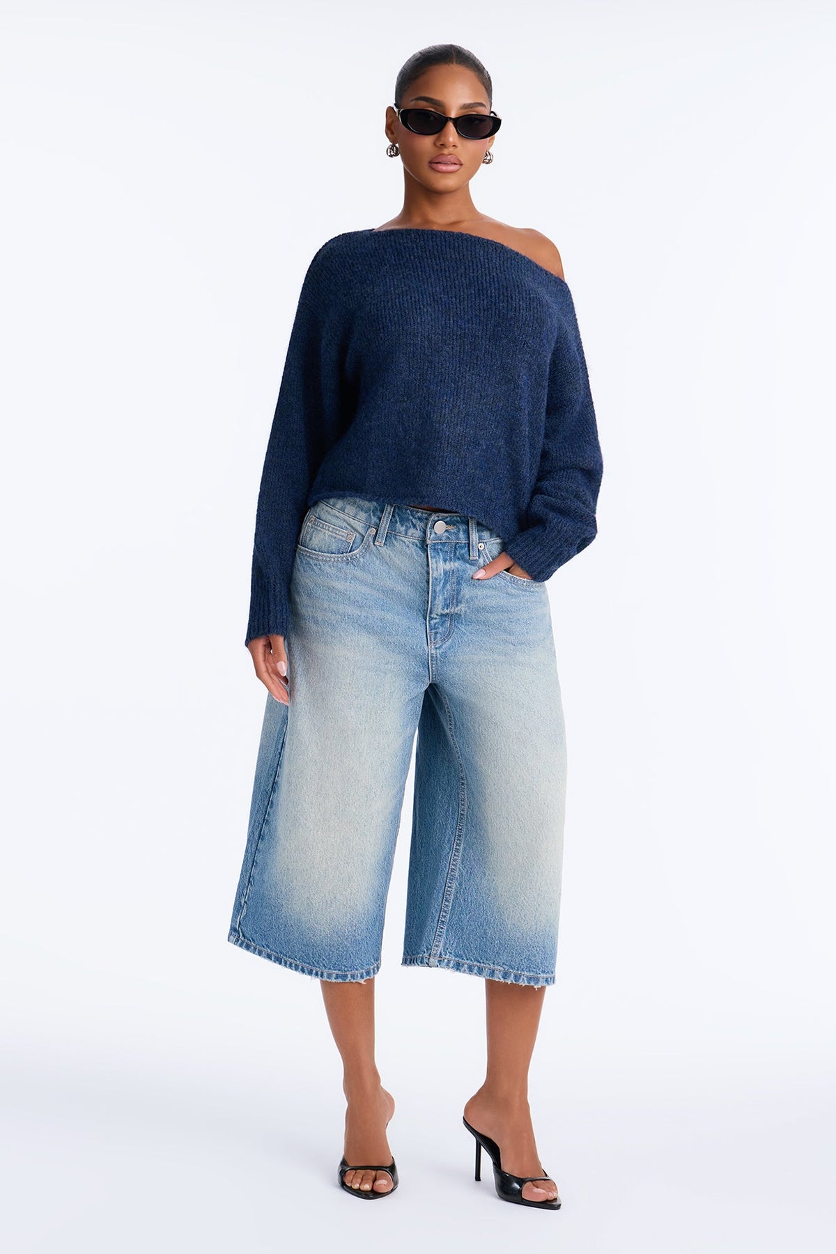 Lenah One Shoulder Pullover Sweater - Blue