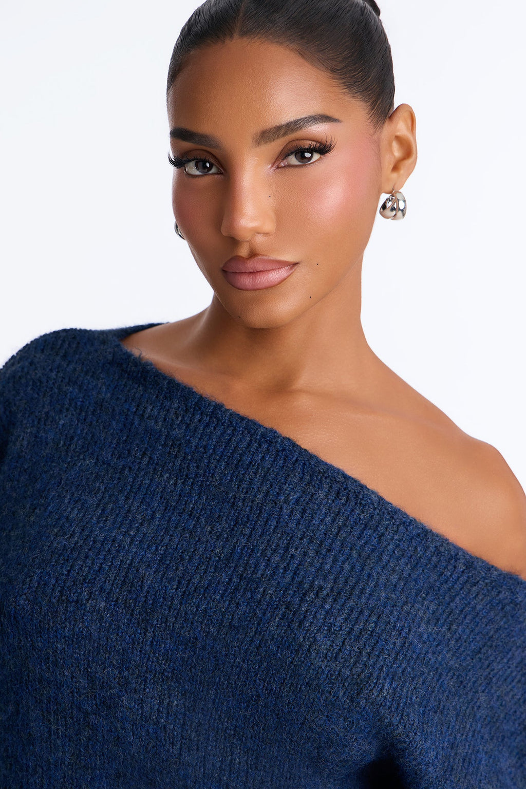 Lenah One Shoulder Pullover Sweater - Blue