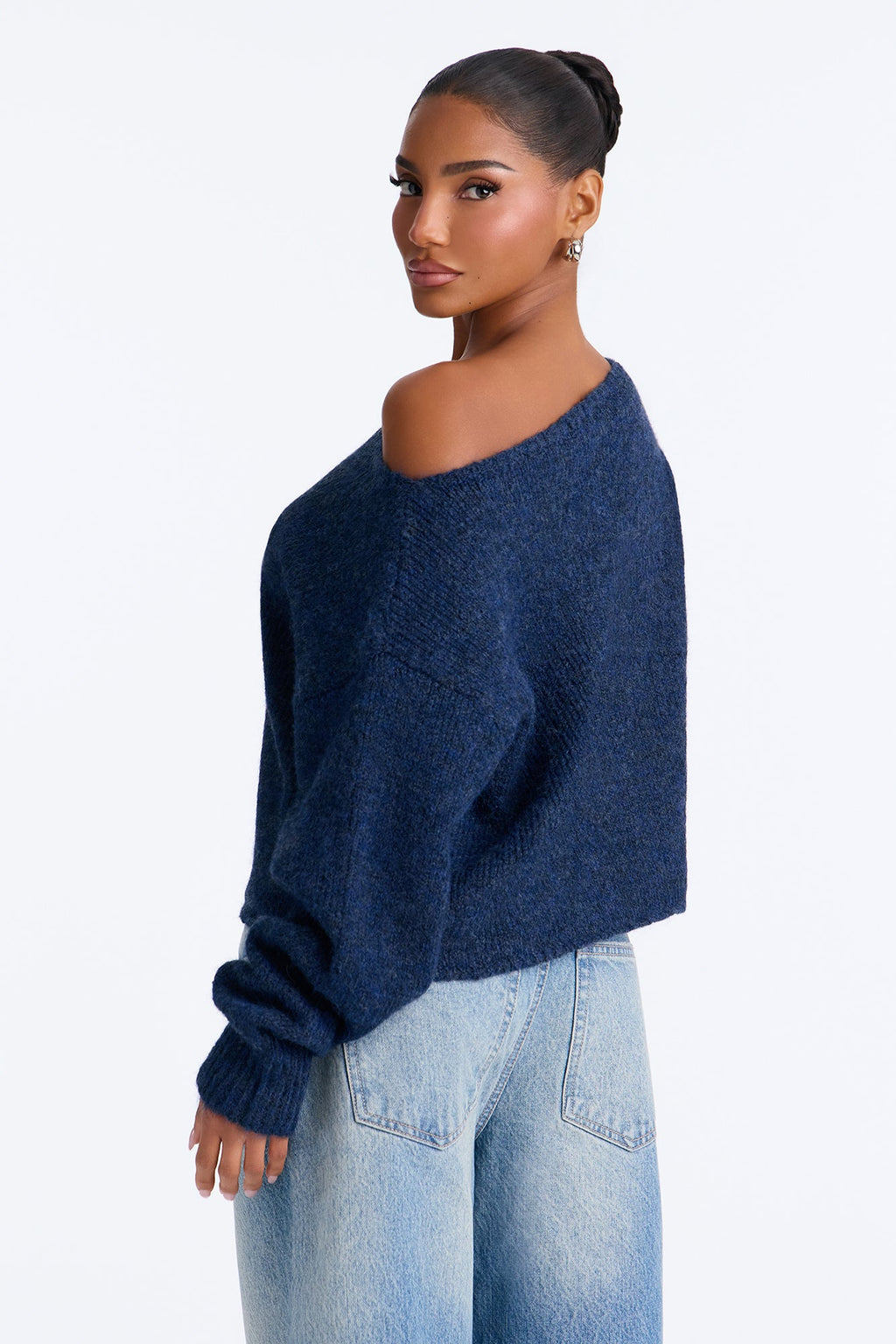 Lenah One Shoulder Pullover Sweater - Blue