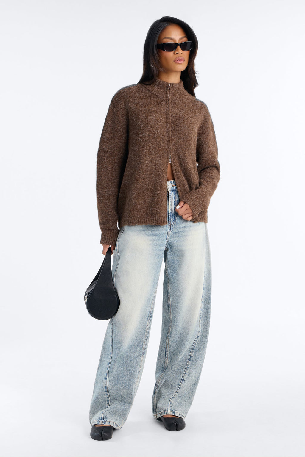 Early Mornings Mock Neck Zip Up Sweater - Brown
