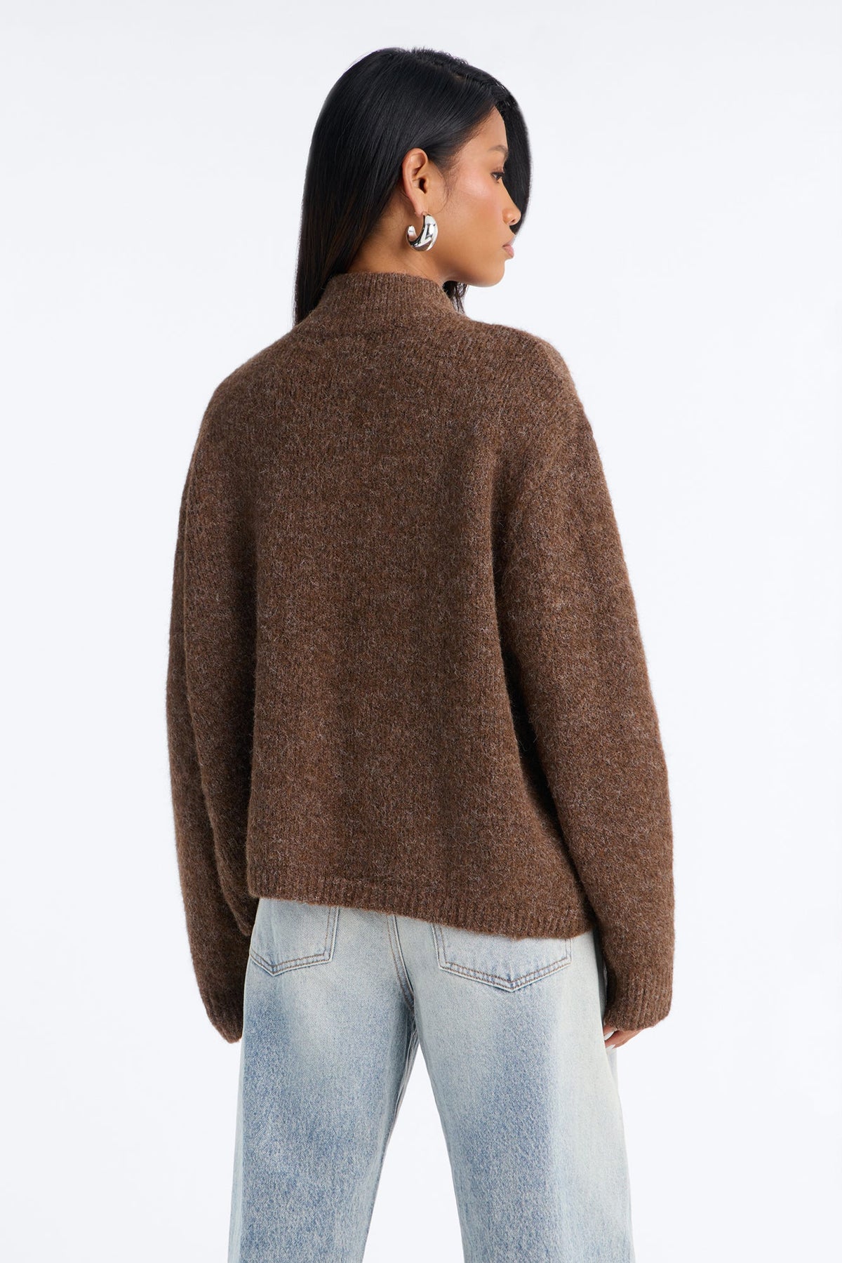 Early Mornings Mock Neck Zip Up Sweater - Brown