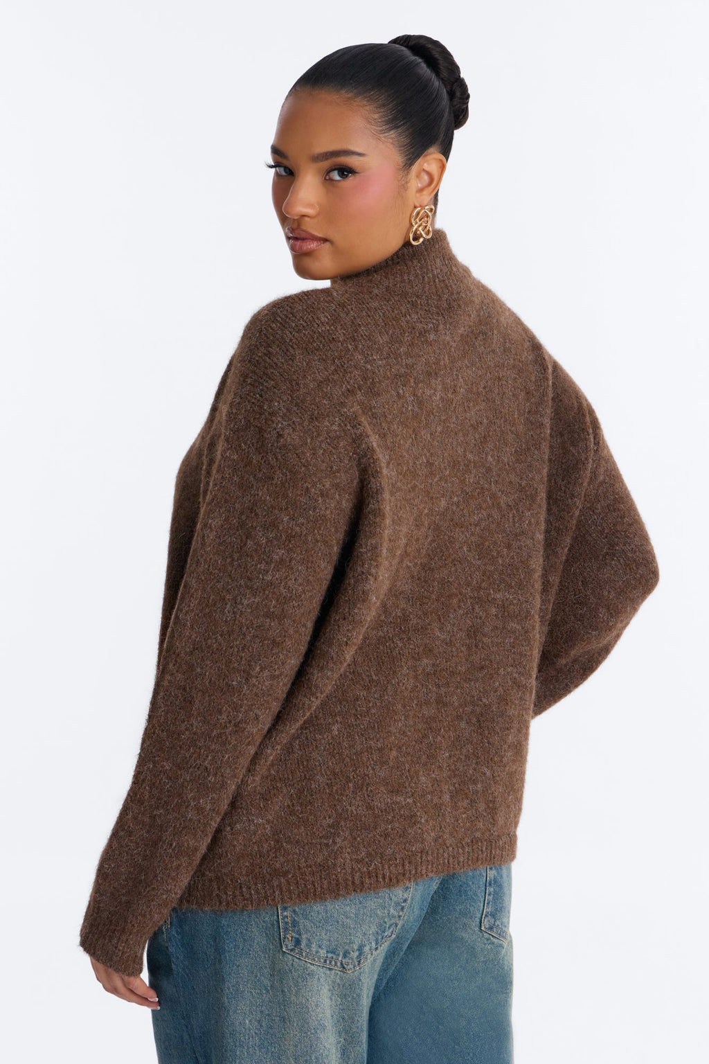 Early Mornings Mock Neck Zip Up Sweater - Brown