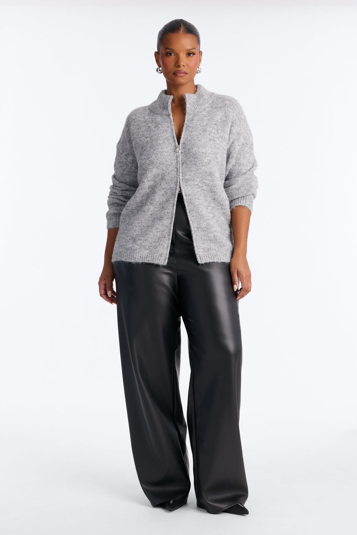 Early Mornings Mock Neck Zip Up Sweater - Heather Grey