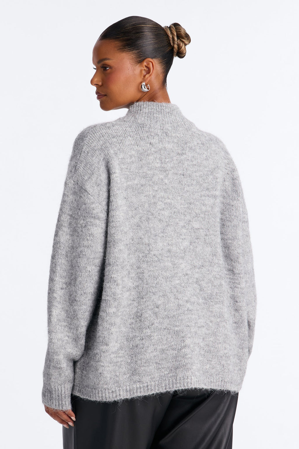 Early Mornings Mock Neck Zip Up Sweater - Heather Grey