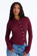 Syann Asymmetrical Button Up Cardigan - Burgundy