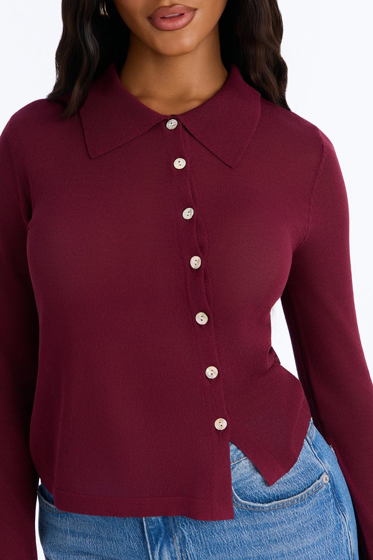 Syann Asymmetrical Button Up Cardigan - Burgundy