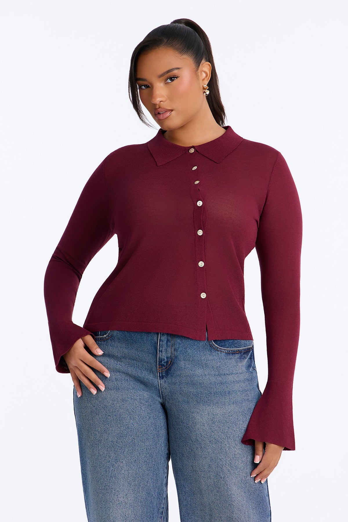 Syann Asymmetrical Button Up Cardigan - Burgundy