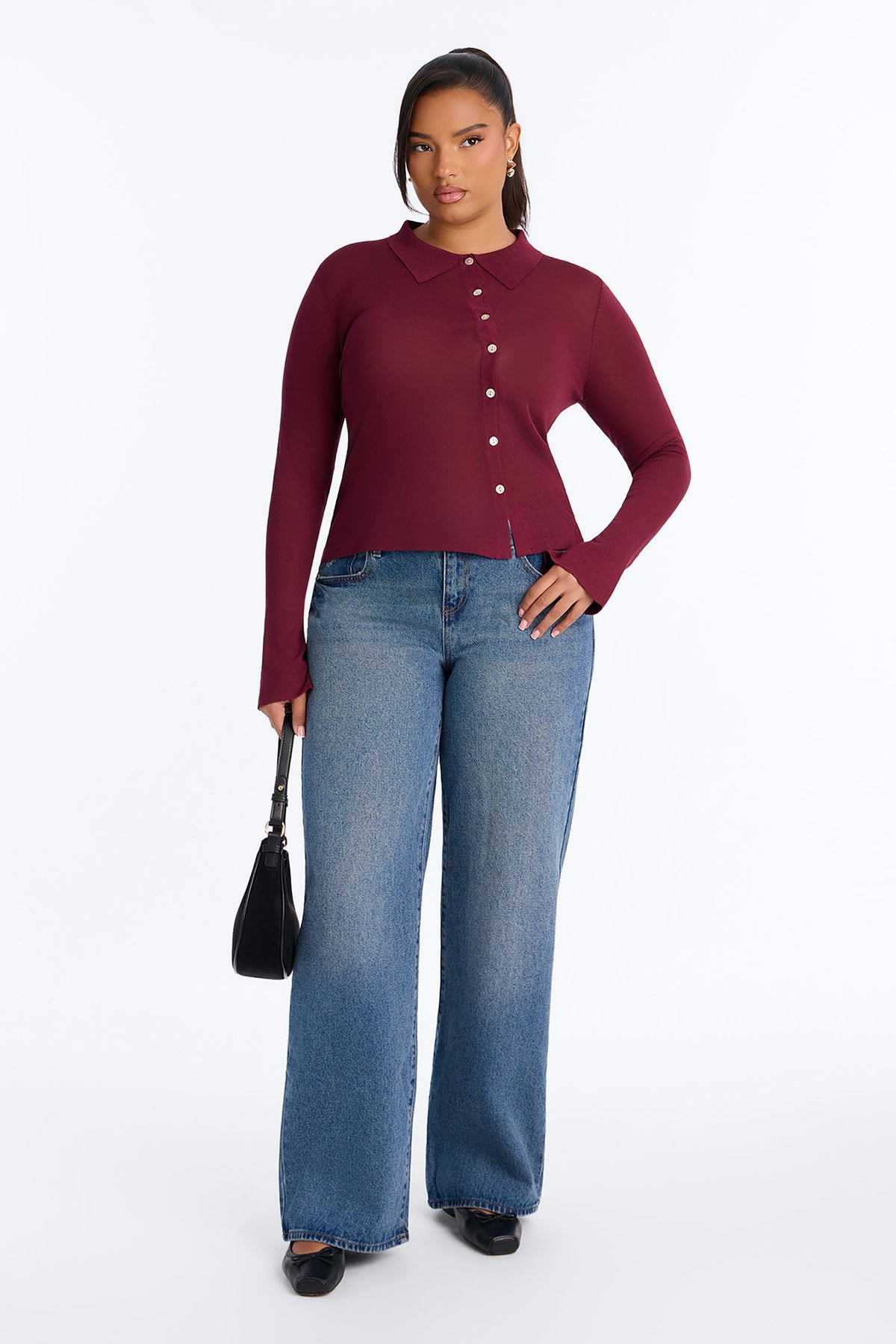 Syann Asymmetrical Button Up Cardigan - Burgundy