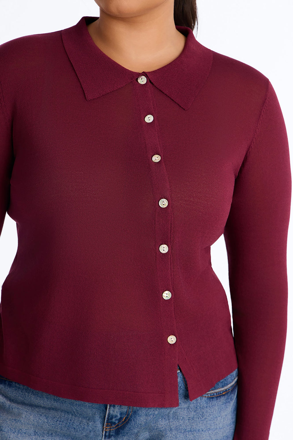 Syann Asymmetrical Button Up Cardigan - Burgundy