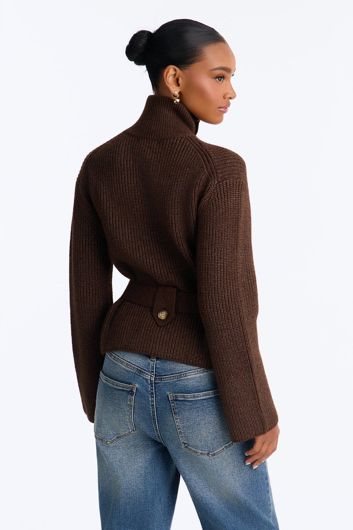 Early Autumn Funnel Neck Cardigan Sweater - Mocha