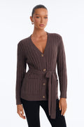 Morning Coffee Belted Button Up Cardigan - Brown
