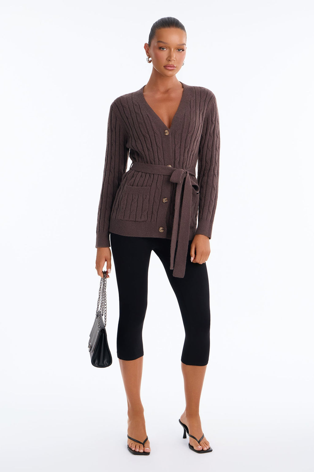 Morning Coffee Belted Button Up Cardigan - Brown