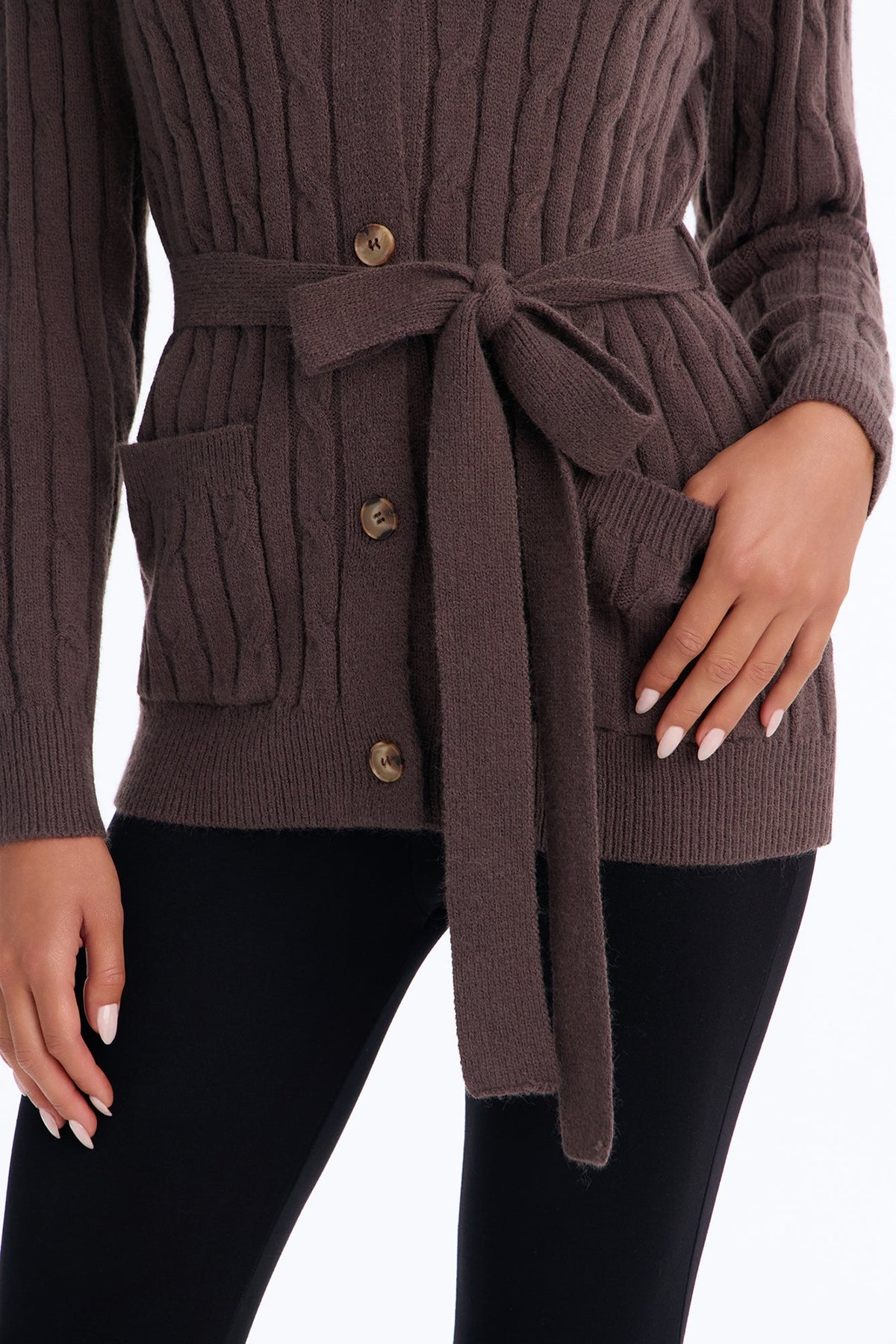 Morning Coffee Belted Button Up Cardigan - Brown