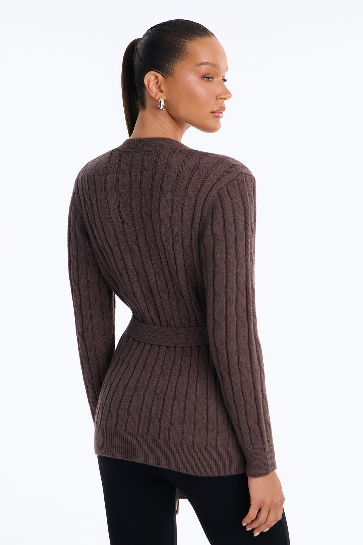 Morning Coffee Belted Button Up Cardigan - Brown