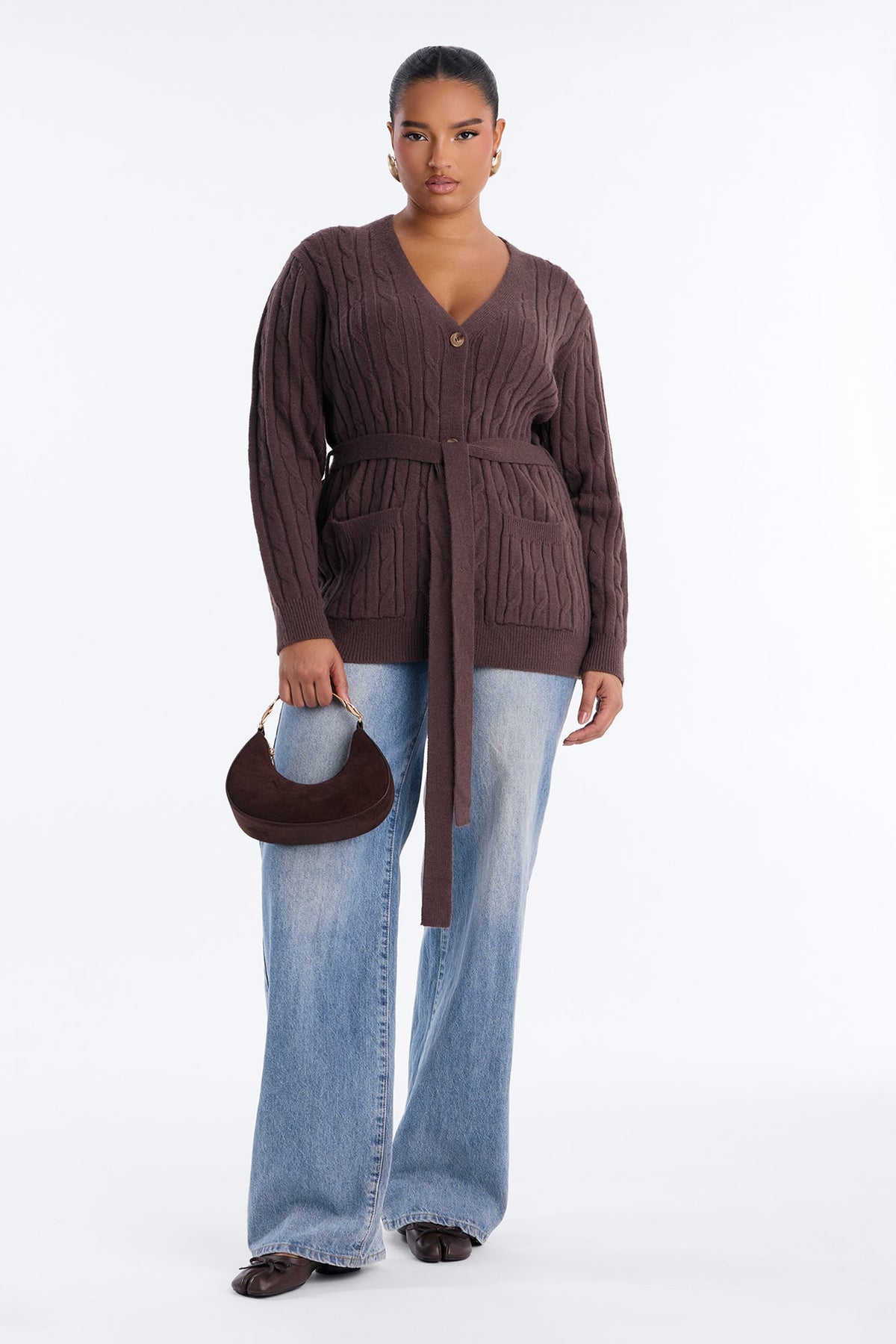 Morning Coffee Belted Button Up Cardigan - Brown