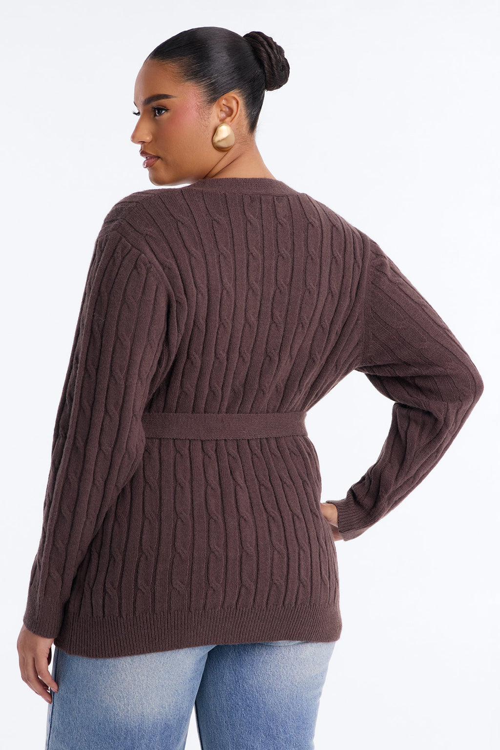 Morning Coffee Belted Button Up Cardigan - Brown