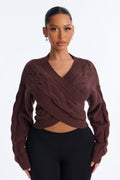 Chilly Serene Cropped Cable Knit Pullover Sweater - Chocolate