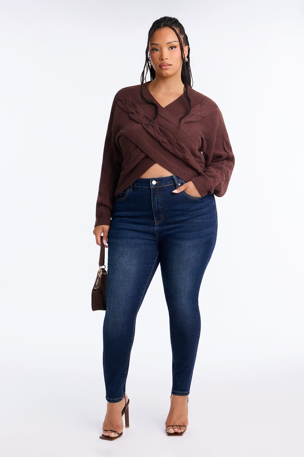 Chilly Serene Cropped Cable Knit Pullover Sweater - Chocolate