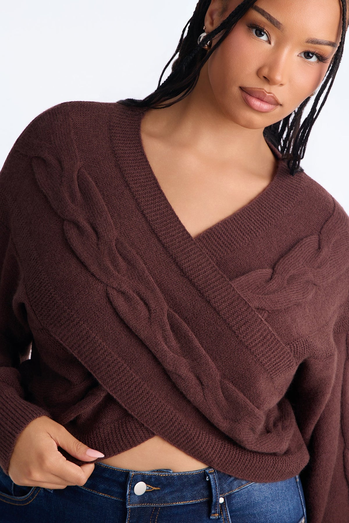 Chilly Serene Cropped Cable Knit Pullover Sweater - Chocolate