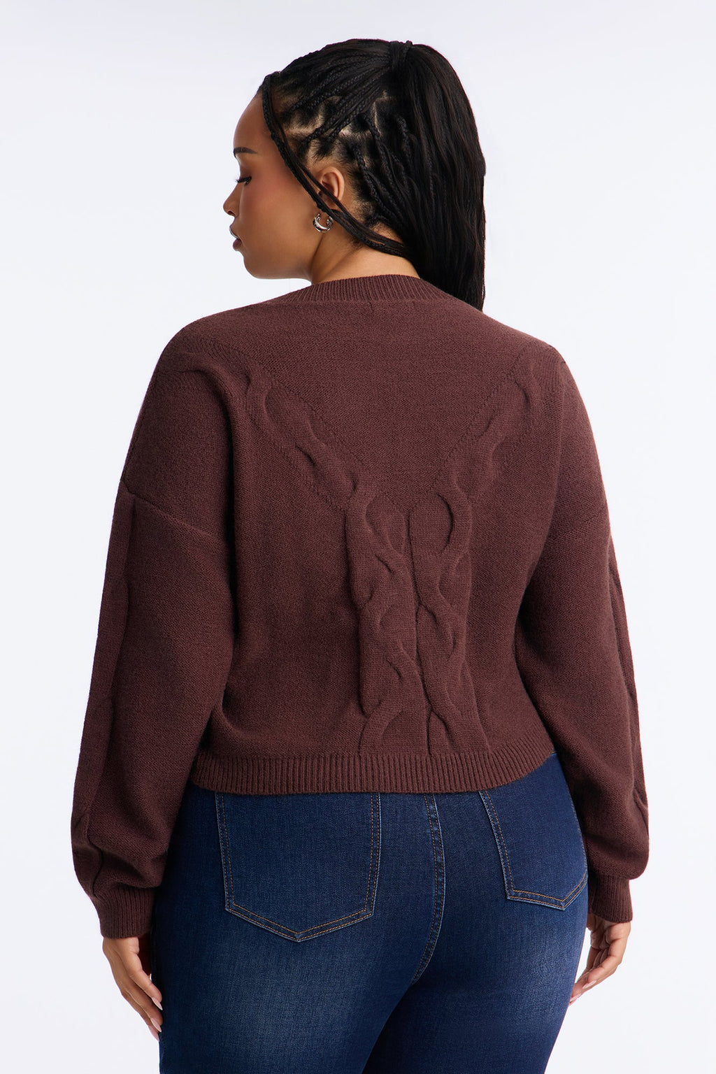 Chilly Serene Cropped Cable Knit Pullover Sweater - Chocolate