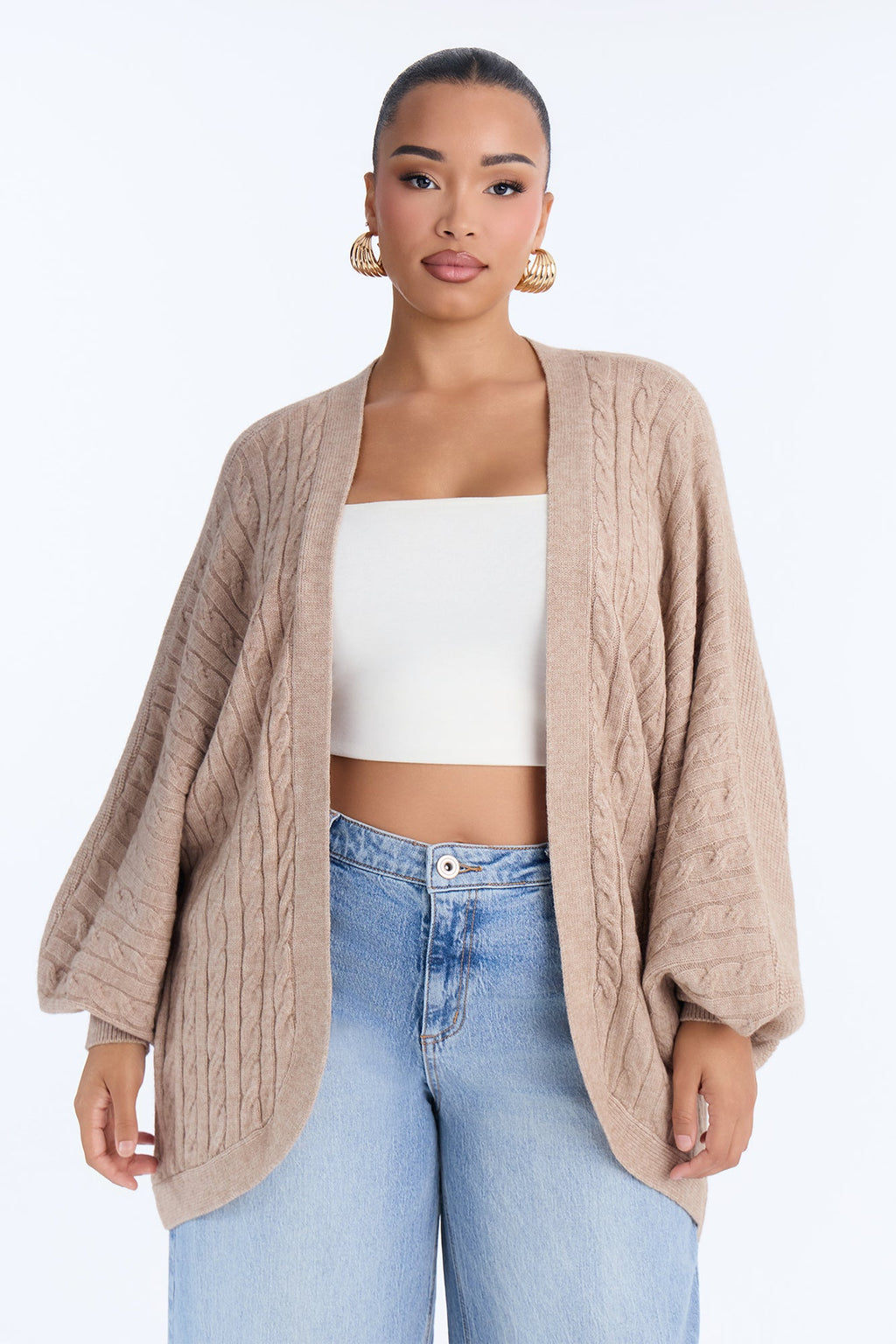 Windy Mood Open Front Cardigan - Taupe