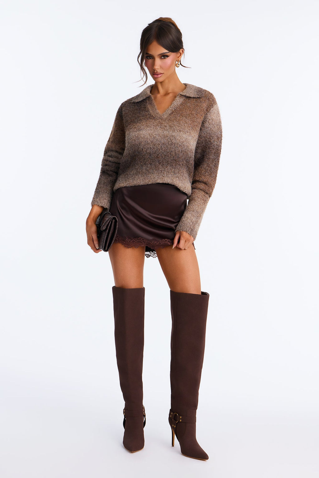 Glowing Warmth Ombre Pullover Sweater - Brown/combo