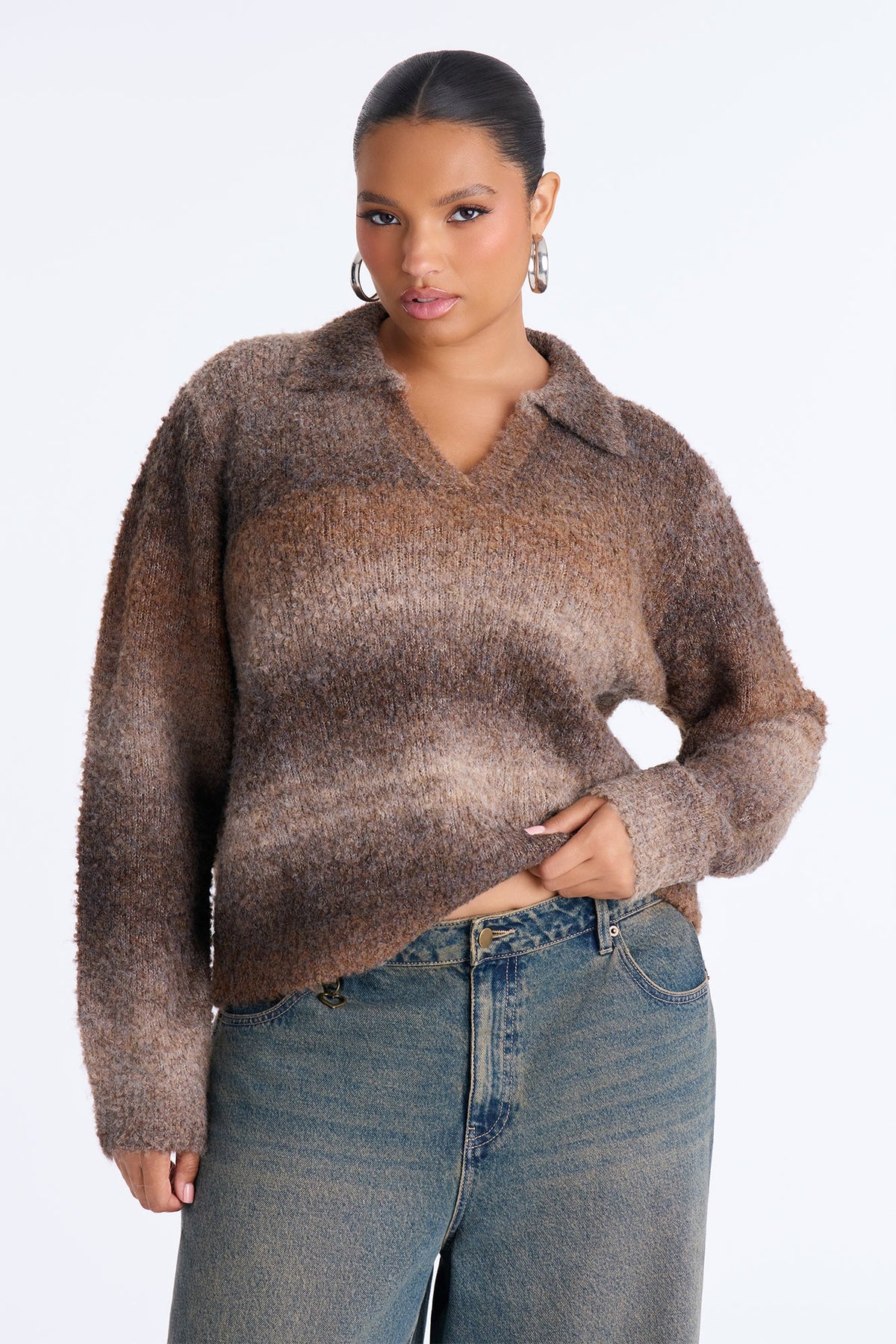 Glowing Warmth Ombre Pullover Sweater - Brown/combo