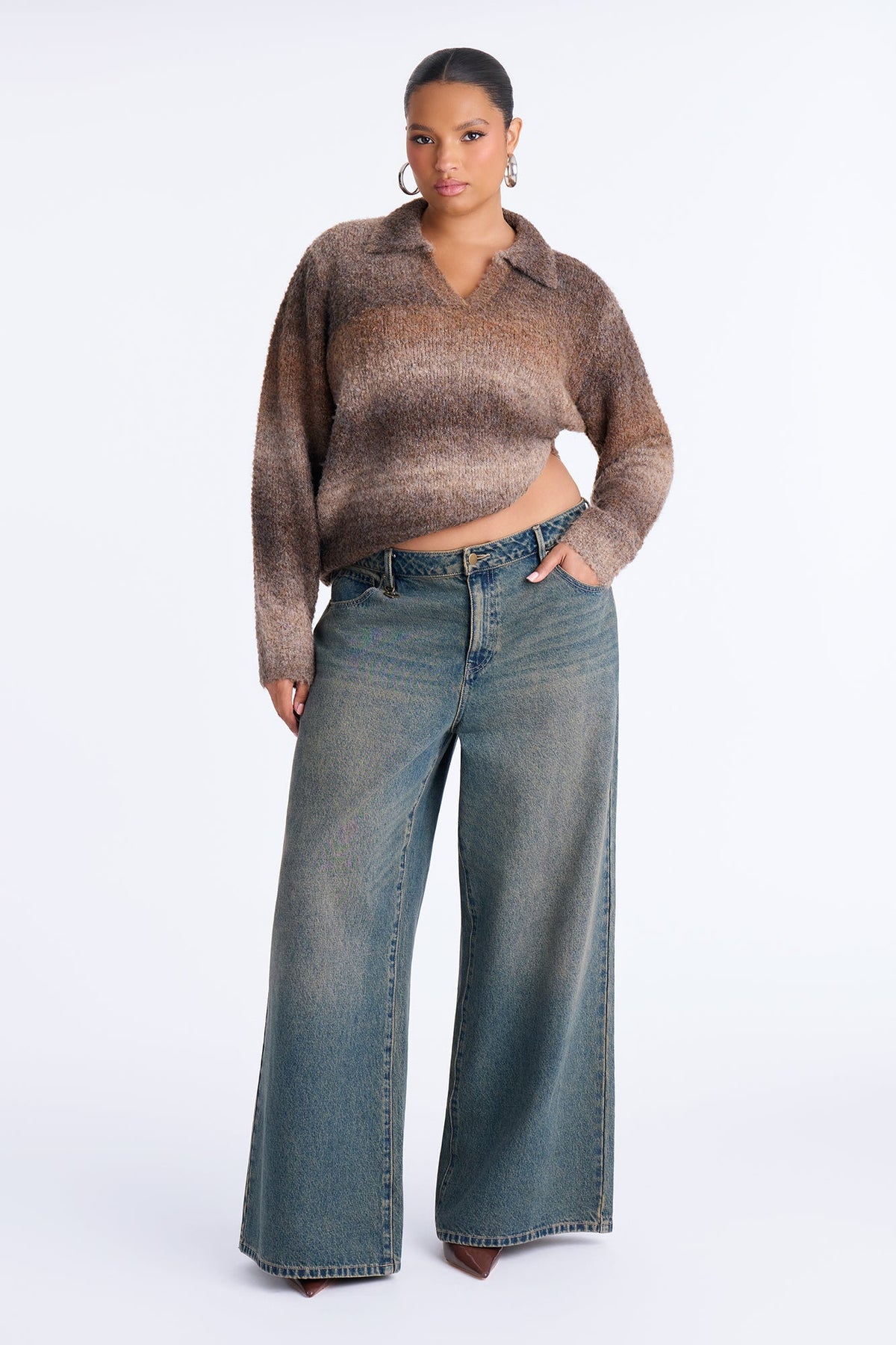 Glowing Warmth Ombre Pullover Sweater - Brown/combo