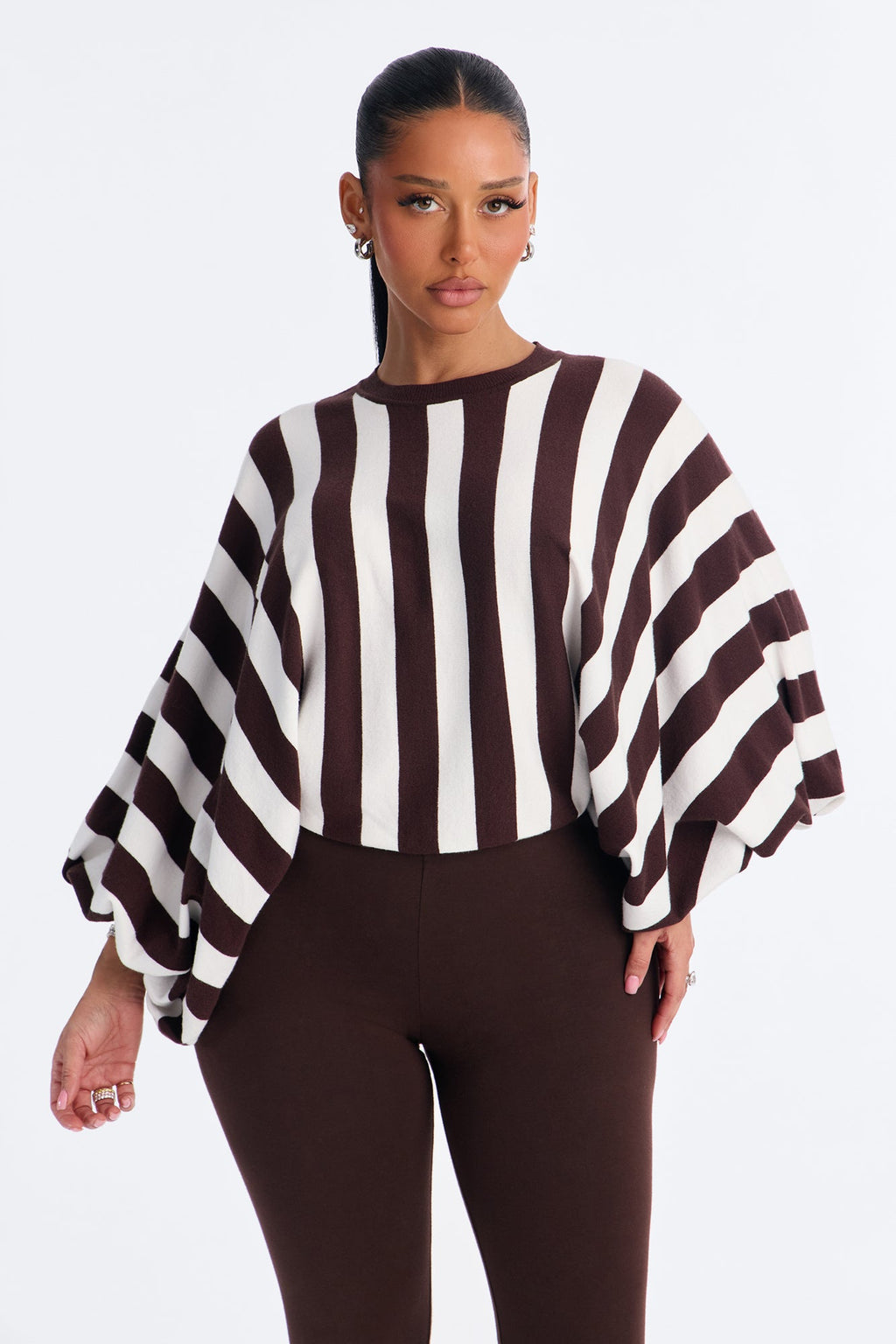 Hidden Passion Striped Pullover Sweater - Brown/combo