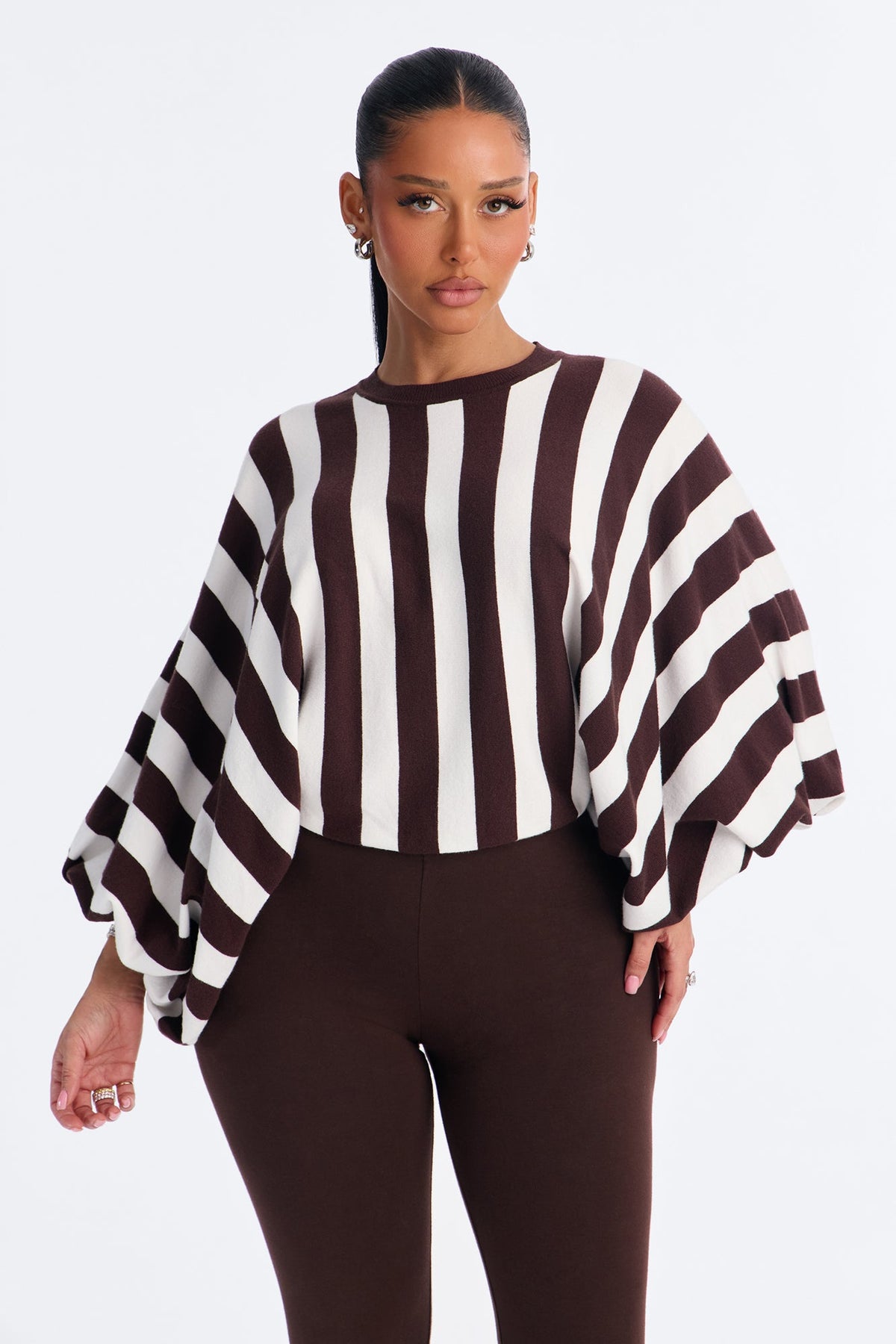 Hidden Passion Striped Pullover Sweater - Brown/combo