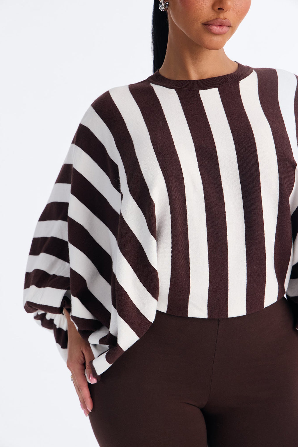 Hidden Passion Striped Pullover Sweater - Brown/combo