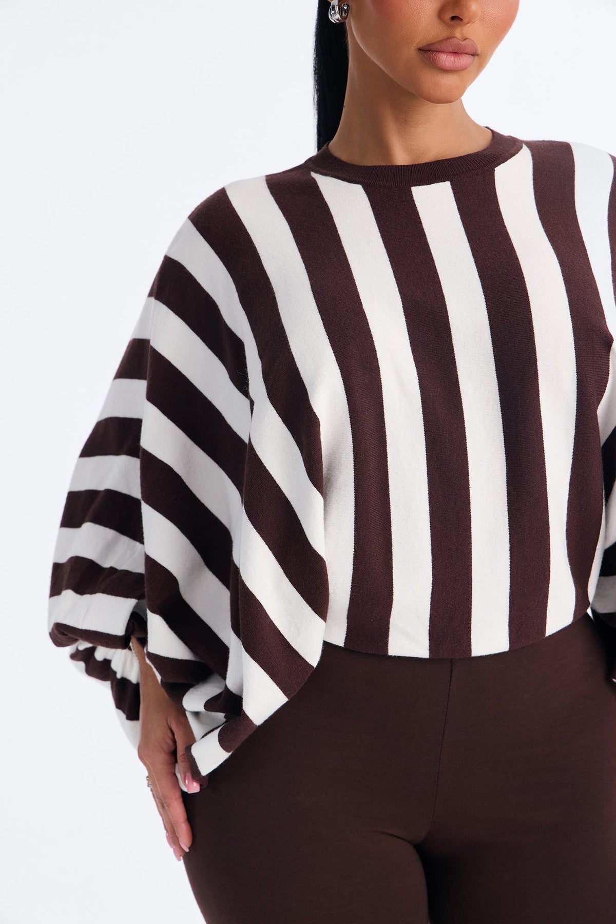 Hidden Passion Striped Pullover Sweater - Brown/combo
