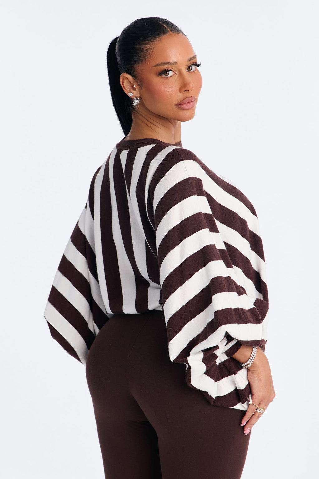 Hidden Passion Striped Pullover Sweater - Brown/combo