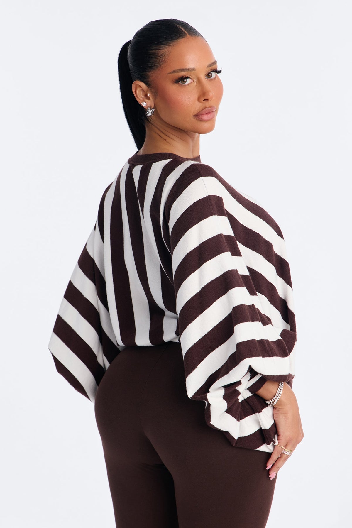 Hidden Passion Striped Pullover Sweater - Brown/combo