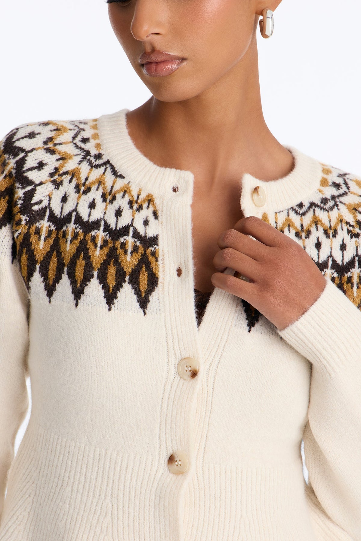 Fireside Cabin Babydoll Fair Isle Cardigan - Cream/combo