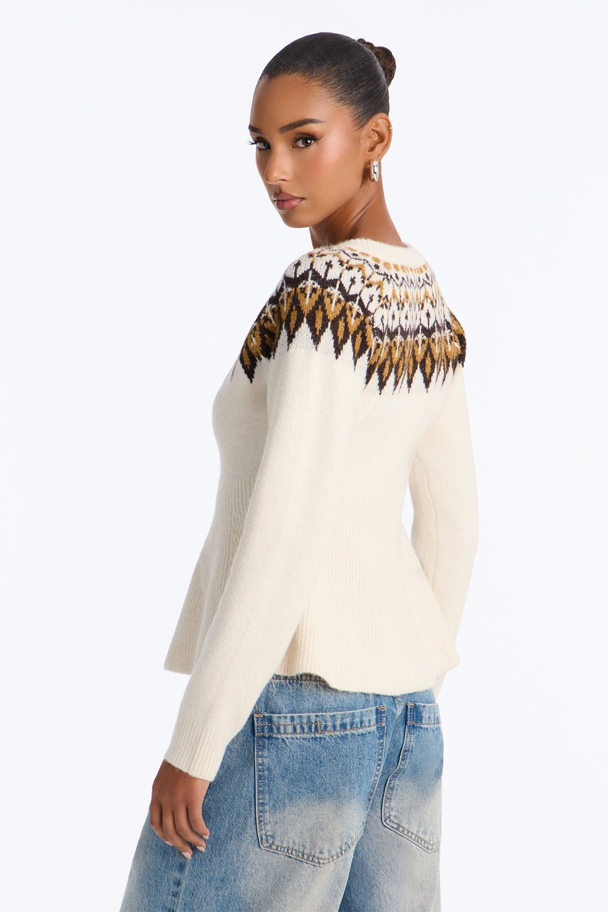 Fireside Cabin Babydoll Fair Isle Cardigan - Cream/combo