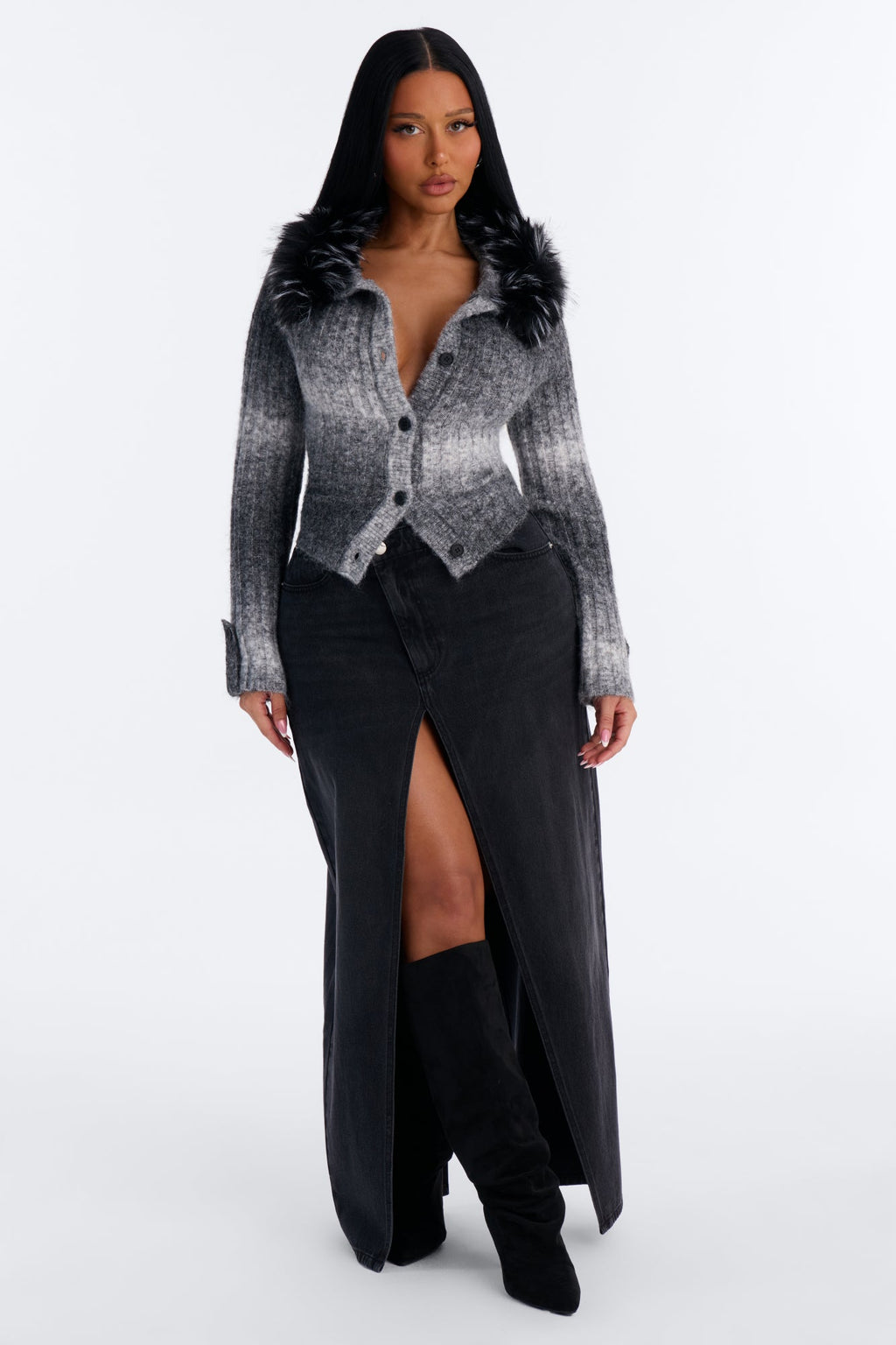 Diva Days Ombre Hooded Cardigan - Grey/combo