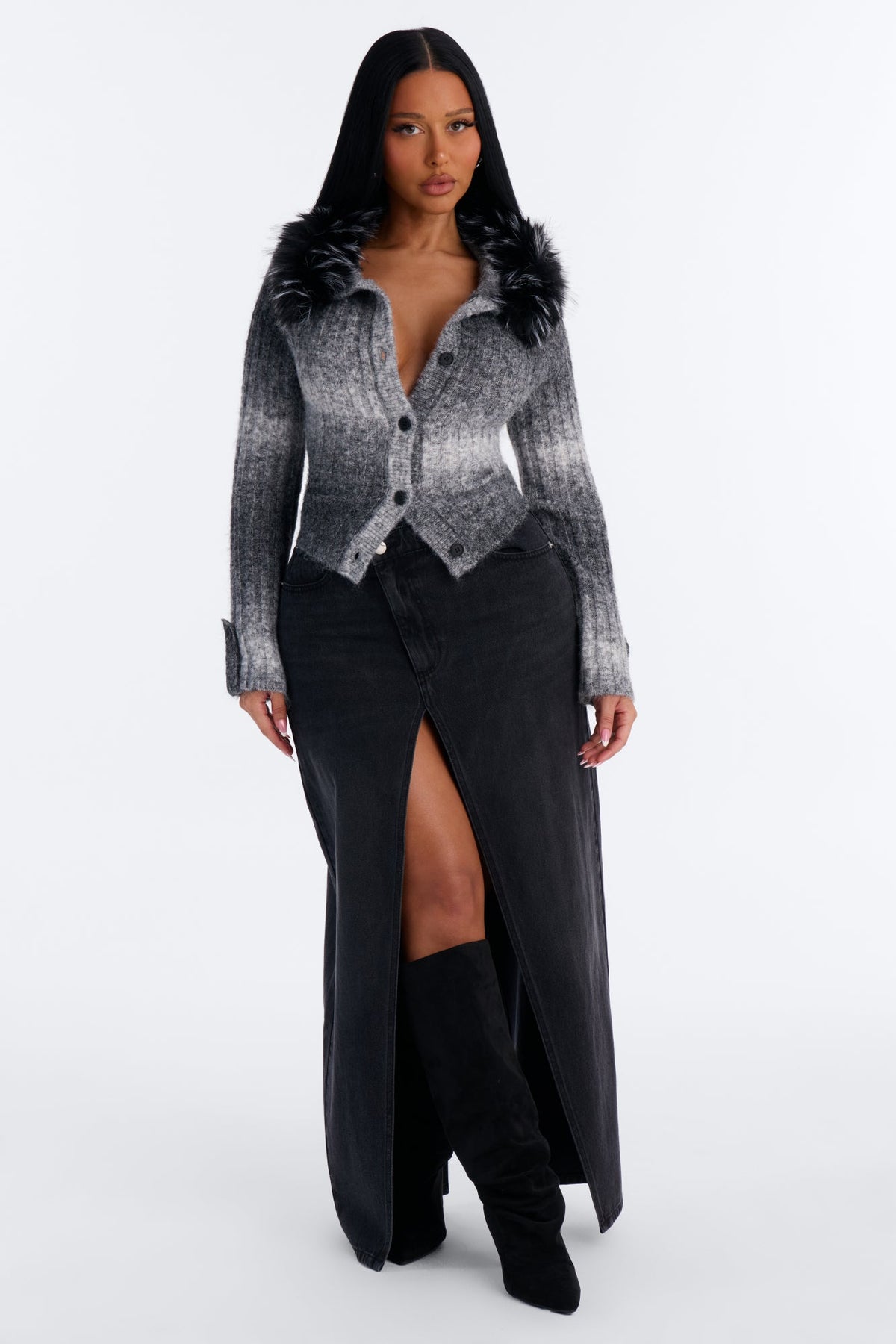 Diva Days Ombre Hooded Cardigan - Grey/combo